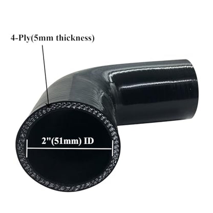 YSIL 2" ID 90 Degree Elbow Silicone Coupler Hose with 2PCS T-Bolt Clamps - size: 2 Inch
