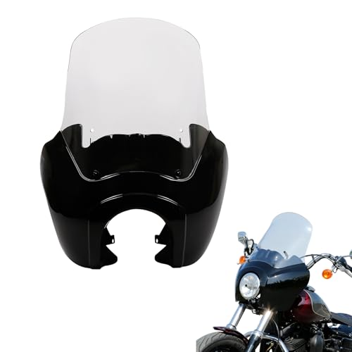 TCMT Front Fairing + 15" Windscreen Fits For Harley Dyna Street Fat Bob Wide Glide (Gloss Black+Clear) - color: Gloss Black(Clear Shield), size: Fairing Kit
