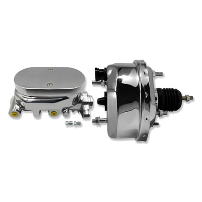 Chrome 7" Single Brake Booster & Smooth Master Cylinder 4 Ports - size: 7", style: Single Diaphragm