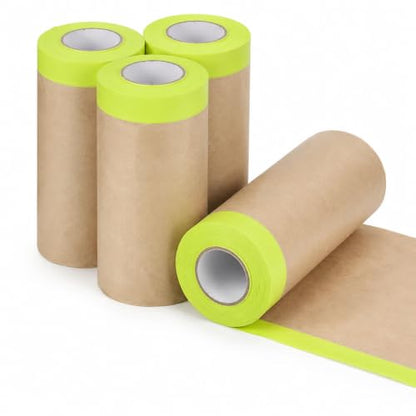 yeesport Pre-Taped Masking Paper for Painting, 4 Rolls, 11.8 in x 49.2 ft - size: 11.8 In x 49.2 Ft