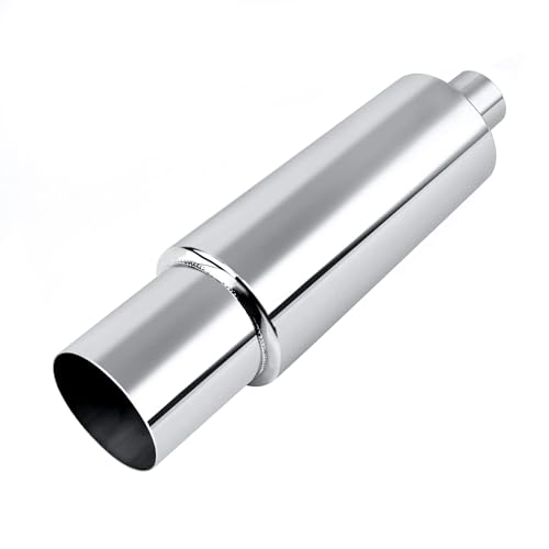 EVIL ENERGY 2.5" Exhaust Muffler, 2.5" Inlet (OD) 4" Outlet Stainless Steel Universal Straight Through N1 Style Exhaust Tip, Deep Tone for Modern Trucks, Muscle Cars & Daily Drivers - color: Silver, size: 2.5" Inlet 4" Outlet