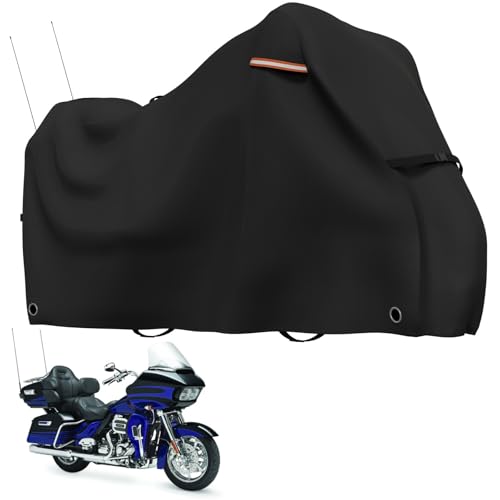 Roasivi Motorcycle Covers Waterproof Outdoor Storage for Harley Davidson Touring Models Heavy Duty Cover for General Motorcycle 110" L x 45" W x 59" H Black - size: 110" L x 45" W x 59" H