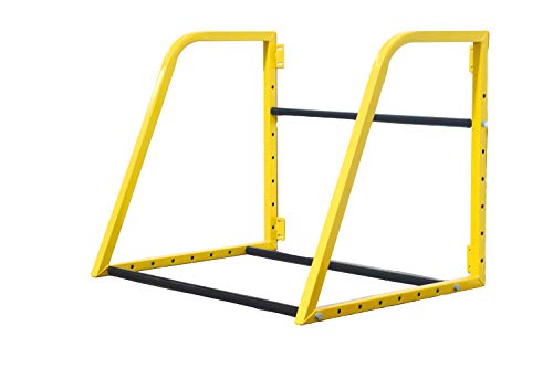 MaxxHaul 50256 Heavy‑Duty Adjustable Wall‑Mount Tire Storage Rack – Telescoping 32–48″ Width, 375 lb Capacity, Powder‑Coated Steel, 51.75″W x 28″D x 28″H – Garage/Shop - color: Yellow