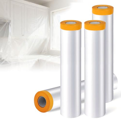 4 Rolls Pre-Taped Painters Tape,Drop Cloths Tape(8.9 X 98.4Feet)