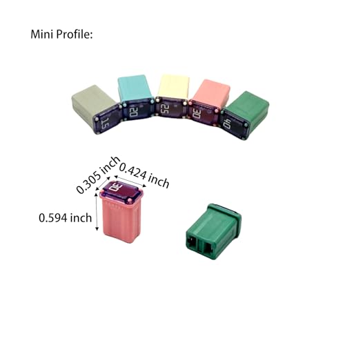15 Pcs Cartridge Fuse Assortment Kit, 15A/20A/30A/40A/50A/60A Mini Low and Tall Car Square Micro Jcase Fuse Replacements for Trucks SUVS and Automotives