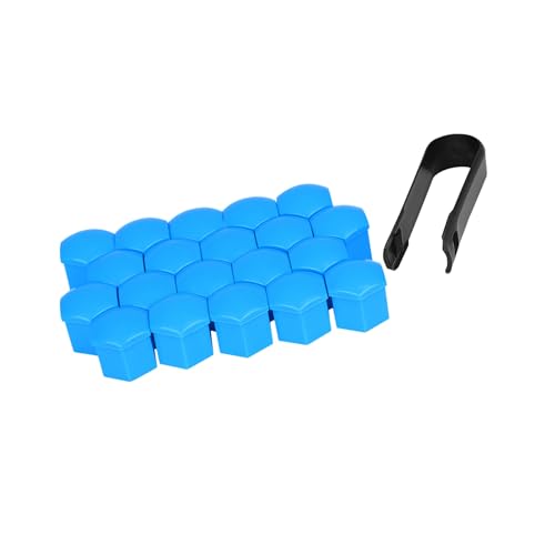 20pcs 21mm Universal Blue Plastic Car Wheel Nut Lug Hub Screw Rim Bolt Covers Dust Protection Caps with Removal Tool Clip Auto Replacement Parts