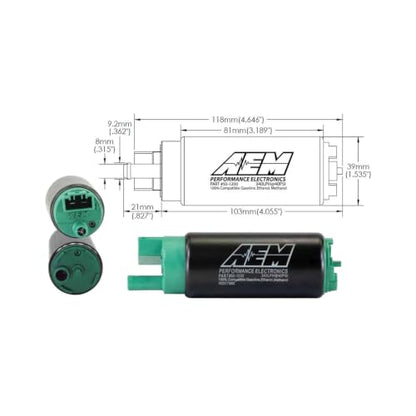 AEM 50-1200 E85 In-Tank Fuel Pump, Black, 4.055 x 1.535 x 1.535 inches