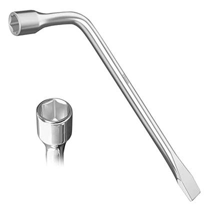 19mm Tire Iron Lug Wrench: L-type Lug Nut Wrench with Hexagon Socket and Tire Bar, Car Spare Tire Repair Tool