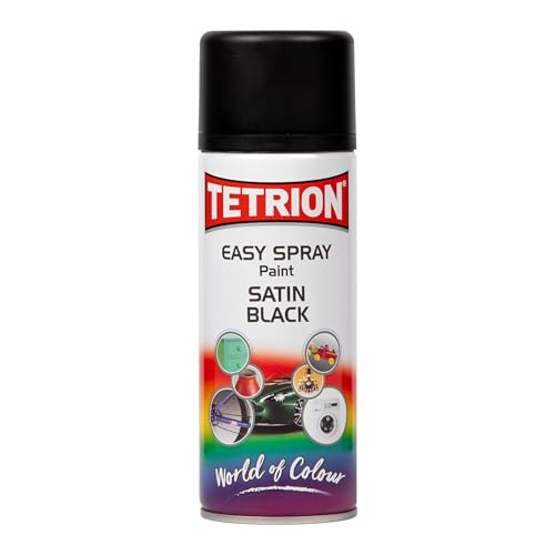 Tetrion Easy Spray Paint – Satin Black 400ml - All-Purpose Fast Drying Acrylic Spray for Wood, Metal, Plastic, Ceramic & More, Smooth Base Coat - Indoor & Outdoor Use, 13.5 Oz - color: Black (Satin), size: 13.5 Ounce (Pack of 1)