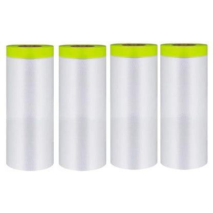Pre-Taped Masking Film 59" x 66' (4 Roll), Painters Plastic Sheeting with Tape for Overspray Protection,Painting Cover for Cars, Walls, Floors, Furniture - size: 59" x 66'