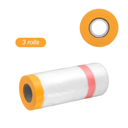 HARFINGTON 3Roll Pre-Taped Masking Film 43.3" x65.6ft for Painting Covering - size: 43.3"x65.6ft
