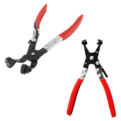 2 Pcs Hose Clamp Pliers Set，45° Angle Flat Belt Hose Clamp Plier and Wide & Flat band Hose Clamp Plier for Automotive Fuel Oil Water Hose, Coolant Radiator Heater (2 Pcs Hose Clamp Pliers Set)