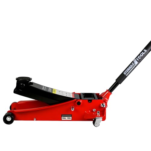 Floor Jack, Low Profile Steel Heavy Duty Hydraulic Trolley Racing Car Jack with Dual Piston Quick Lift Pump, 3.5 Ton (7000 lbs) Capacity, Lifting Range 4"-21", Red - color: Red, style: 3.5 Ton-Steel Dual Pump 4"-21"