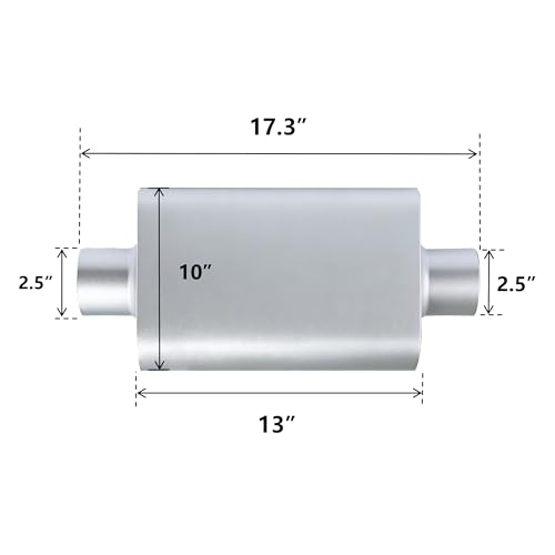 Universal 2.5" Dual Chamber Center Inlet Center Outlet Muffler – Aluminized Steel Silver, Aggressive Deep Sound, 17" Total Length - color: SILVER, size: 2.5 Inch