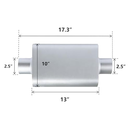 Universal 2.5" Dual Chamber Center Inlet Center Outlet Muffler – Aluminized Steel Silver, Aggressive Deep Sound, 17" Total Length - color: SILVER, size: 2.5 Inch