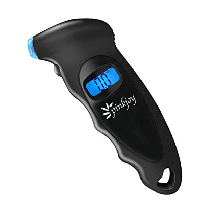 PINKJOY Digital Tire Pressure Gauge 150 PSI, 4 Settings, Tire Gauge for Car, Truck, Motorcycle, Bicycle with Backlit LCD and Non-Slip Grip (Black) - color: Black 1 Pack