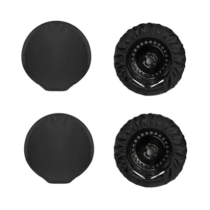 4-Pack RV Tire Covers, Waterproof & UV Resistant Wheel Covers with Windproof Hooks for Trailer, Camper, Truck, SUV & More - Fits Tire‘s Total Diameter 27’’- 29’’/73cm - (Black-S) - size: S-Total Tire Diameter: 27"-29", style: Black