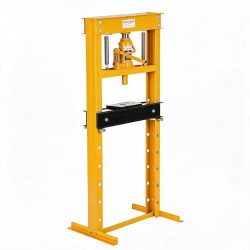 Heavy Duty 20 Ton Hydraulic H-Frame Shop Press, Adjustable Height - color: Yellow | with dust cover | 20T