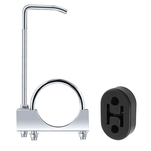 Car 2.5" Exhaust Clamp with Rod & Rubber Exhausts Hangers Kit,Exhaust Hanger Set for Fixing & Reducing Noise,Essential Car Accessories U Muffler Clamp for Exhausts System