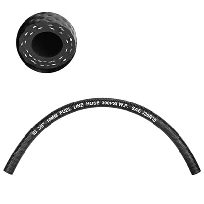 3/8" Fuel Line Hose, SAE 30R10 1FT 300PSI High Pressure Submersible for Automotive Fuel Systems Engines - size: 3/8"-1FT
