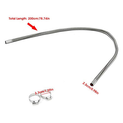 COLOR TREE 78.7inch Universal Stainless Steel Exhaust Pipe 1inch ID Parking Air Heater Tank Diesel Gas Vent Hose Length for Car Truck - size: 2M / 2.5CM
