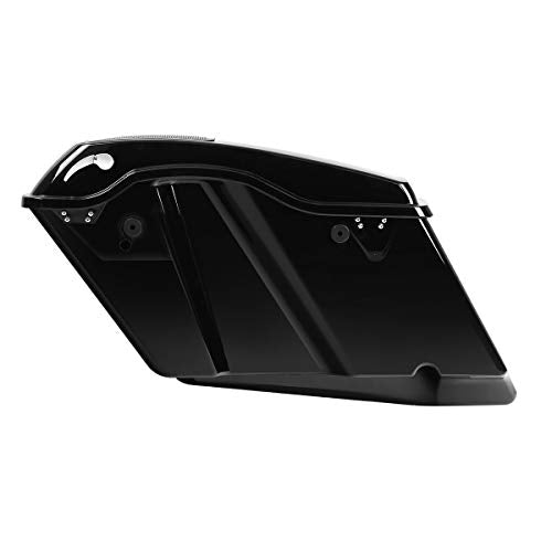 TCT-MOTORPARTS 4" Extended Hard Saddlebag 6x9'' Speaker Lid Fit For Harley Touring CVO Road Glide Electra Glide Street Glide Road King 2014-2024 - color: Vivid Black w/ Chrome Latches + 6x9 Speaker Lids