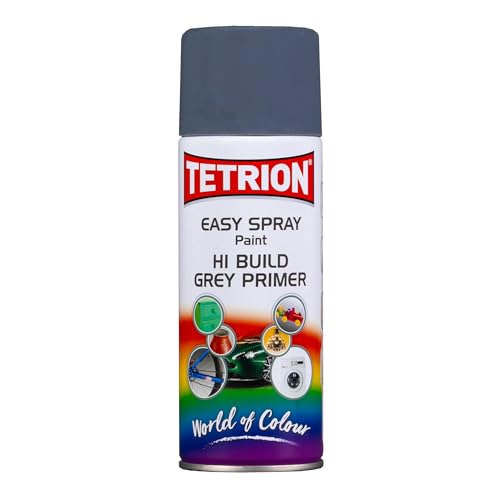Tetrion Easy Spray Paint Primer - Hi-Build Gray Primer 400ml - Acrylic Spray Paint for Wood, Metal, Plastic, Ceramic & More - Smooth Base Coat for Paint | Indoor & Outdoor Use, 13.5 Oz - color: Primer - Grey, size: 13.5 Ounce (Pack of 1)