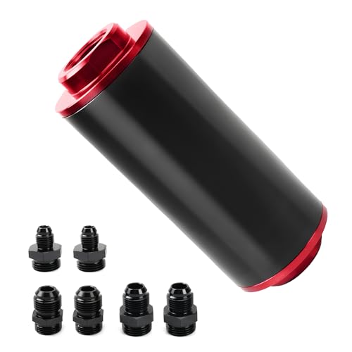 BARTOO 50MM 100 Micron Inline Fuel Filter with 6AN 8AN 10AN Adapter-Red - color: 100 Micron Fuel Filter-Red