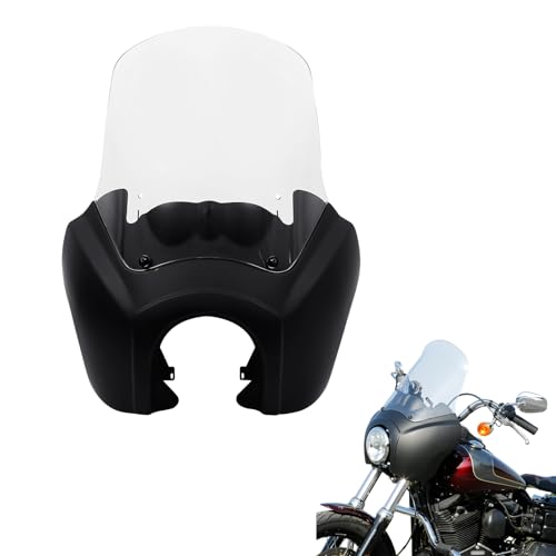 TCMT Front Fairing + 15'' Clear Windscreen Fits For Harley Dyna Street Fat Bob Wide Glide - color: Matte Black(Clear Shield), size: Fairing Kit