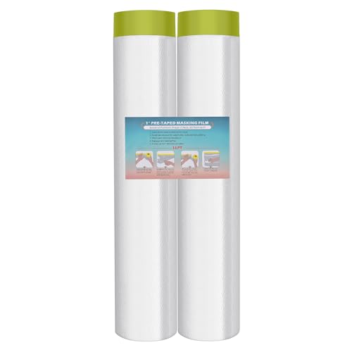 LLPT Pre-Taped Masking Film, 106.3" Unfolded x 66Ft, 0.31 Mil, 2 Pack - size: 106.3 Inch x 66 Ft