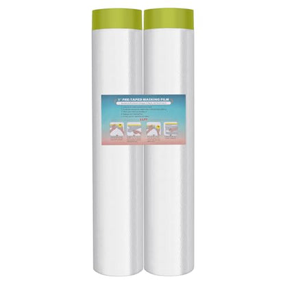 LLPT Pre-Taped Masking Film, 106.3" Unfolded x 66Ft, 0.31 Mil, 2 Pack - size: 106.3 Inch x 66 Ft