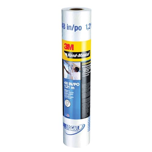 3M Hand Masker Advanced Masking Film, 48 in x 180 ft, Static Cling Keeps Film in Place, Prevents Liquids From Bleeding Through, Flake Resistant, For Indoors & Outdoors Use, 1 Roll (AMF48)