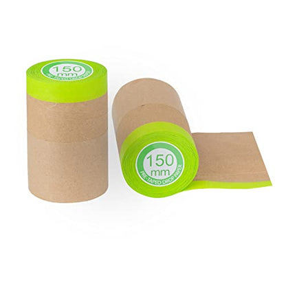 Tangibay Pre-Taped Masking Paper for Painting - 6 inch x 50 feet Tape and Drape Painters Paper, Paint Adhesive Protective Paper Roll for Covering Skirting, Frames, Cars and Auto Body (2 Rolls)
