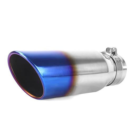 Richeer 3" Inlet Blue Burnt Exhaust Tip, 4” Outlet 12” Long Stainless Steel - size: Inlet:3",Outlet:4", Length:12", style: Blue Burnt