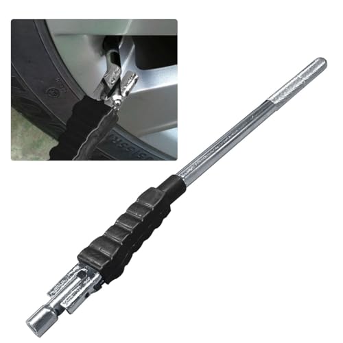LAINLOY Car Tire Valve Stem Puller, Metal Tire Valve Stem Installer with Rubber Boot, Universal Valve Stem Removal Tool, Non-Slip Grip, Valve Stem Installation Tool, Off-Set Pivoting Head (Black)