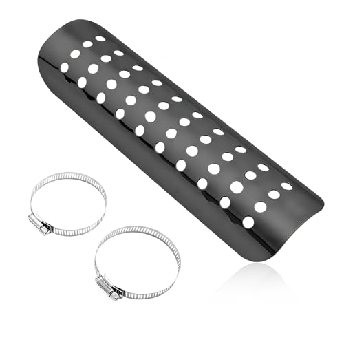 Motorcycle Heat Shield, Metal Exhaust Pipe Heat Shield with 2 Stainless Steel Clamps, Universal Exhaust Pipe Heat Insulation Cover Muffler Protector with Ventilation Hole (Black) - color: Black