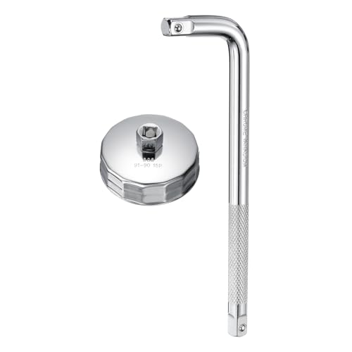 HARFINGTON Oil Filter Cap Wrench 15 Flute 91mm Inner Dia 1/2" with Bend Bar - size: 91mm x 15 Flute(908)