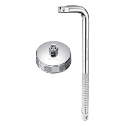 HARFINGTON Oil Filter Cap Wrench 15 Flute 91mm Inner Dia 1/2" with Bend Bar - size: 91mm x 15 Flute(908)