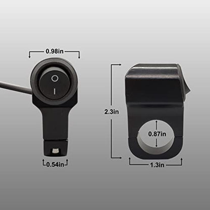 Handlebar Switch 7/8" for Motorcycle, 12V ON-Off Light Switch with Black Push Button and Solid Aluminium Alloy Base, ATV Handlebar Control for Dirt Bikes, Pack of 2pcs