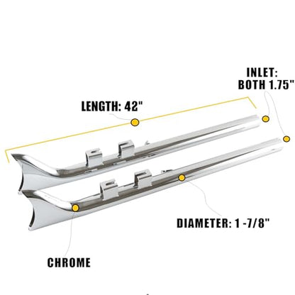 SHARKROAD 42 Inch Fishtail Exhaust, Chrome - style: HDFT-4295C, 42" Chrome