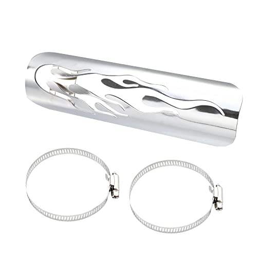 Motoforti 1Set Universal Motorcycle Exhaust Heat Shield Pipe Shield Exhaust Guard Muffler Protector for Harley Flame Silver Tone - color: Silver Tone