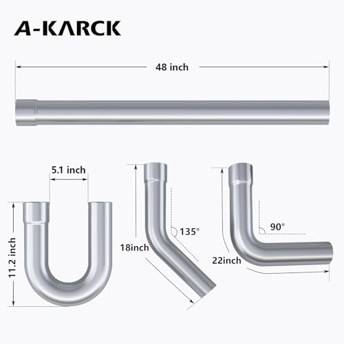A-KARCK Mild Steel Mandrel Bends 8 Pcs, 2.5 Inches Mild Steel DIY Custom Exhaust Tubing Pipe Straight & U-Bend Kit, Universal Fit - size: 2.5inch Mixed 8PCS, style: Mild Steel