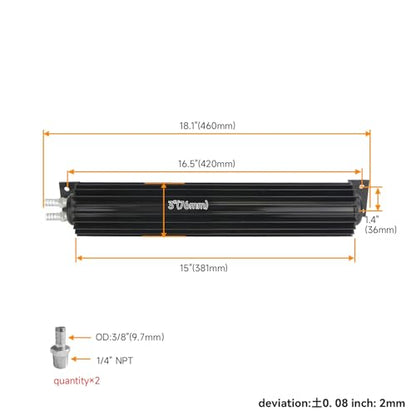 Universal 15'' Aluminum Dual Pass Finned Transmission Oil Cooler W/Fittings Black - color: Black, size: 15''