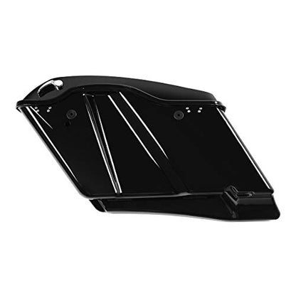 TCT-MOTORPARTS 4" Stretched Hard Saddlebags w/Lid Latch Keys Fit for Harley Touring Road King Street Electra Road Glide CVO 2014-2024 - color: Vivid Black w/ Chrome Latches
