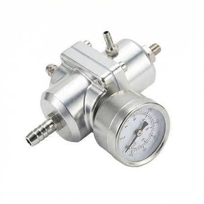 Universal Adjustable Fuel Pressure Regulator Kit 0-140 PSI Gauge Blue Aluminum FPR 11cm(4.33") Height for Gasoline Injection Performance (Silver) - color: Silver