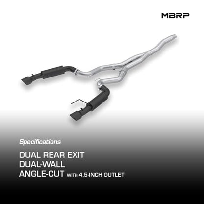 MBRP S7275BLK 3" Cat Back, Dual Split Rear, Race Version Exhaust System with 4.5" Tips (Black Coated) - color: Black Coated