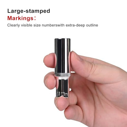 Egofine 10PCS 3/8” Drive Deep Socket Set,Metric Socket Set（10-21mm,6 Point Socket Set With Hanging Bracket,Cr-V Steel - color: 10pc Deep Socket Set, size: 3/8