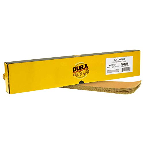 Dura-Gold 220 Grit Gold Pre-Cut PSA Longboard Sandpaper Sheets, Box of 20 - size: 220-Grit