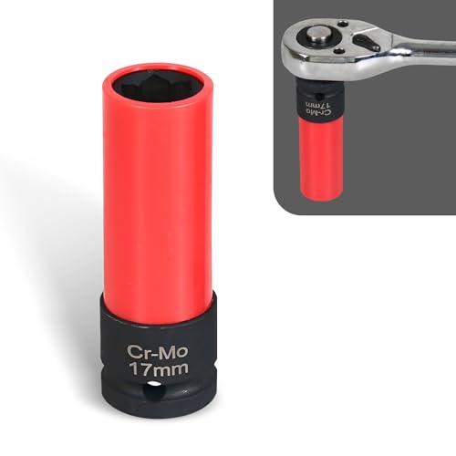 Downhill Car Lug Nut Socket, 0.66"/17mm 1/2" Drive Lug Nut Protective Socket, Anti-theft Screw Removal and Installation Socket Tool, Compatible with Mercedes Benz S/C/A/B Class (Red and Black)