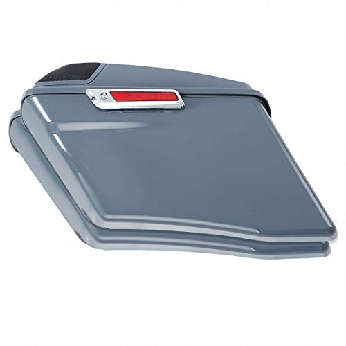 TCT-MOTORPARTS 4" Extended Hard Saddlebags Gunship Gray Saddle bags Fit for Harley CVO Touring Models FLT, FLHT, FLHTCU, FLHRC, Road King, Road Glide, Street Glide, Electra Glide 2014-2024 - color: Gunship Grey w/ Chrome Latches